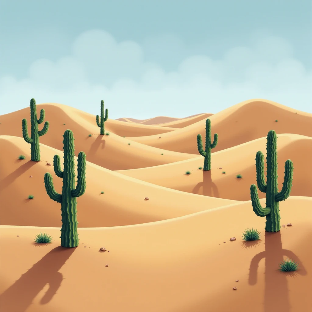 A realistic desert with detailed sand dunes and cacti. emoji
