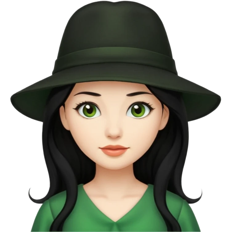 green dress black long hair black hat emoji