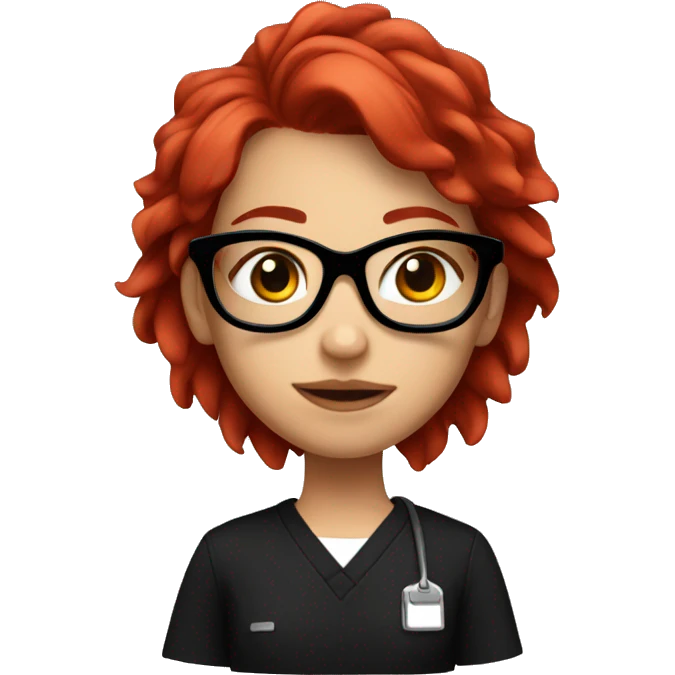 girl with punk red hair and red glasses in black scrubs emoji