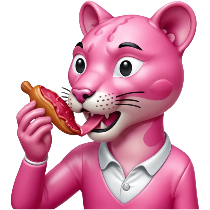 jeff koons style pink panther eating meat sculpture  emoji