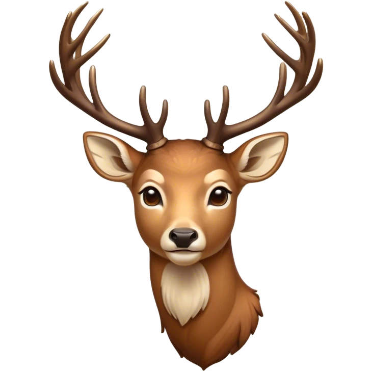 Cinematic Noble Deer Portrait Emoji, Poised and regal, with a graceful, slender build and a dappled Fur of warm browns and creams, elegant antlers crowning its head, deep-set soulful gentle eyes, Simplified yet sharp and sophisticated features, highly detailed, glowing with a soft, dignified glow, high shine, intelligent and serene, stylized with an air of forest majesty, focused and attentive, soft glowing outline, capturing the essence of a watchful woodland guardian, so majestic it feels as though it could gracefully leap out of the screen with effortless authority! emoji