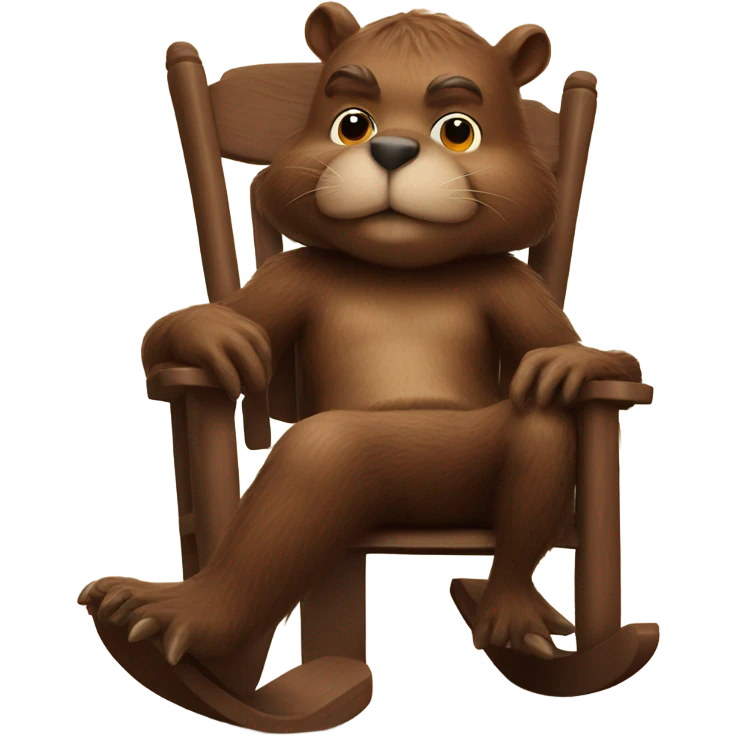 Giant beaver man in rocking chair petting his demon pet emoji