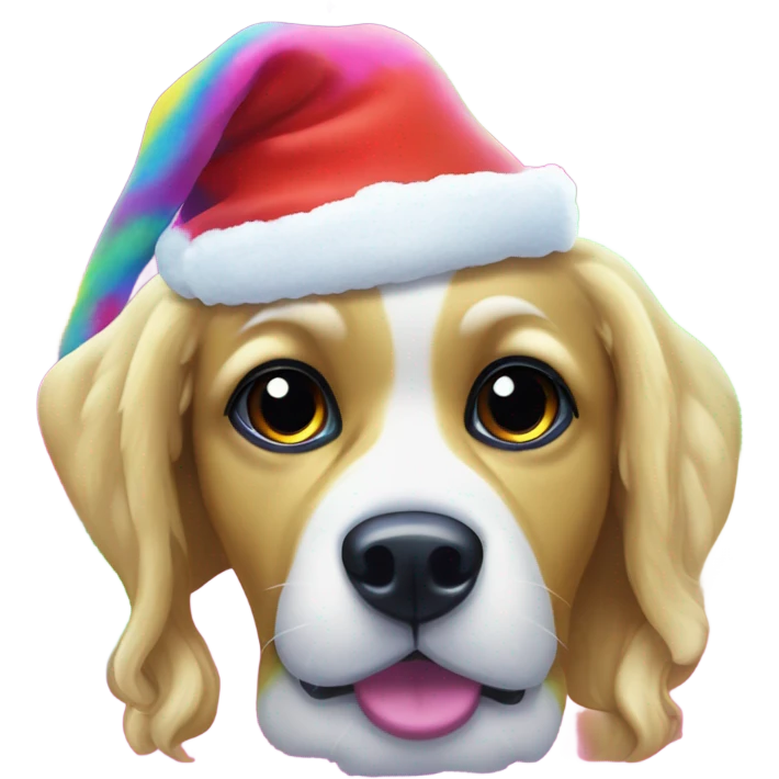 Lisa frank Christmas rainbow dog with Santa hat emoji