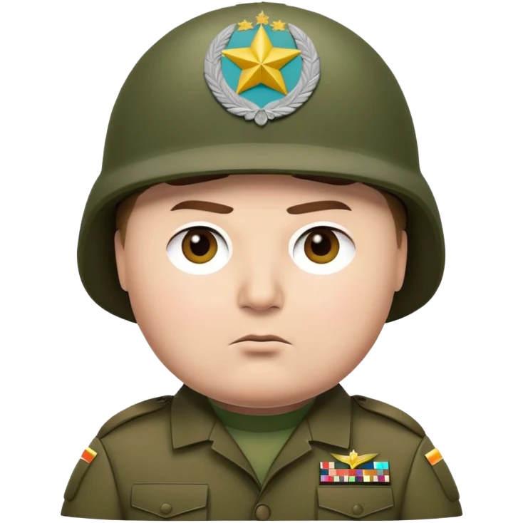 Cartman from South Park wearing army uniform, military helmet emoji