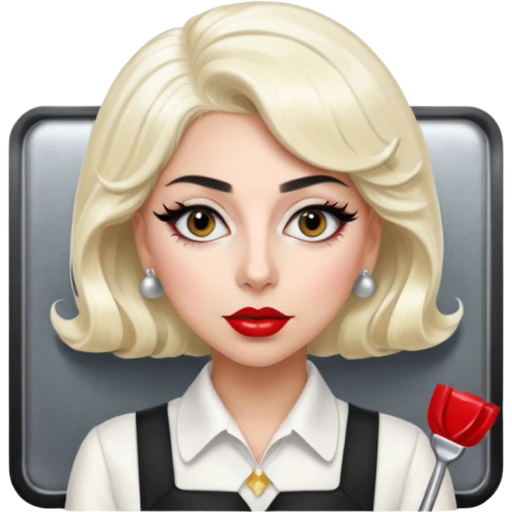 Lady Gaga in the Telephone video, retro diner waitress uniform, platinum blonde hair, glamorous pop style emoji