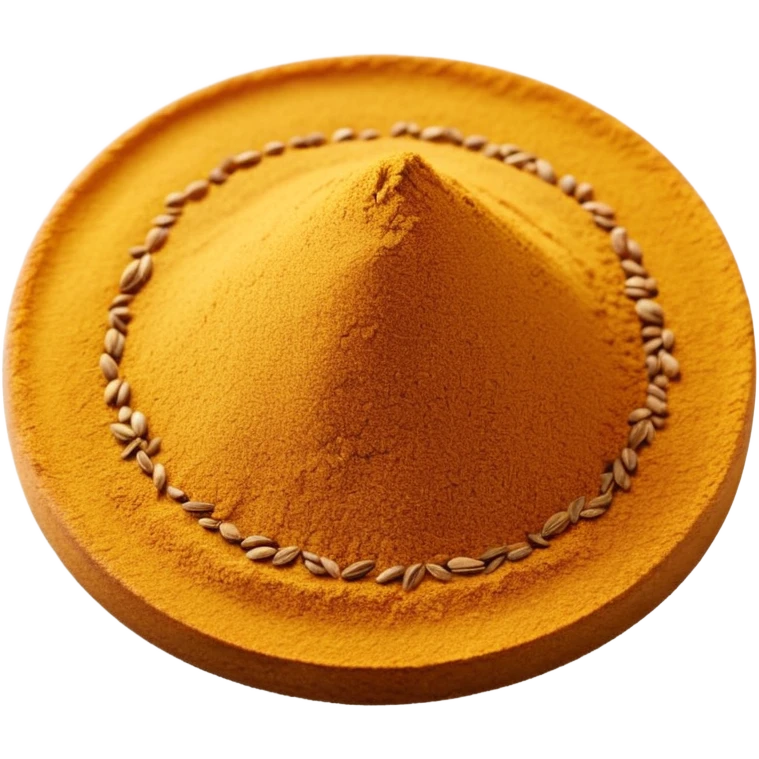 small pile of cumin powder, finely ground, ochre to golden-brown, soft uneven surface, powdery edges, dry and fresh, no shine, no anthropomorphic features, 3D-rendered emoji