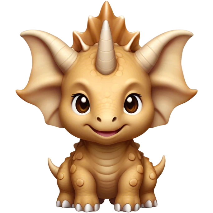 Cinematic Cute Triceratops Portrait Emoji, Head tilted playfully with a gentle smile, featuring a compact, sturdy body with three adorably prominent horns and a charmingly frilled head, Simplified yet irresistibly adorable features, highly detailed, glowing with a warm, inviting earthy glow, high shine, affectionate and lively, stylized with a touch of whimsical dinosaur charm, soft glowing outline, capturing the essence of a mischievous yet endearing Triceratops that seems as if it could trot out of the screen into your arms! emoji