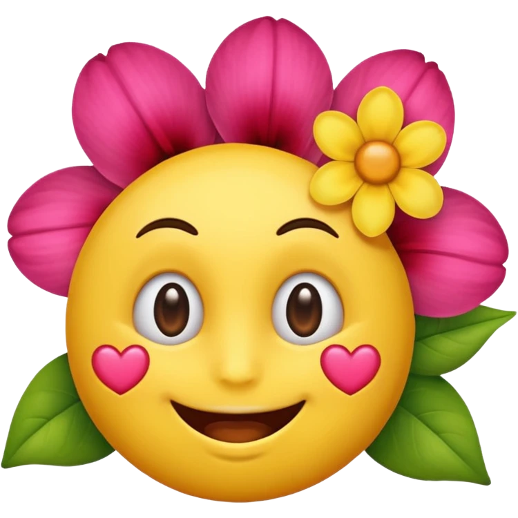 create an normal emoji with a flower in its mouth and love eyes emoji