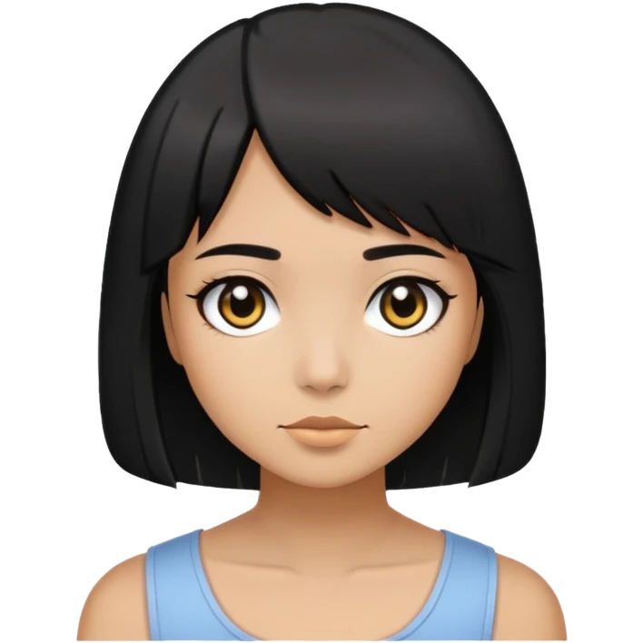 A girl with black medium bob cut  wit black eyes and tanskin not too dark and not too light just in the middle emoji