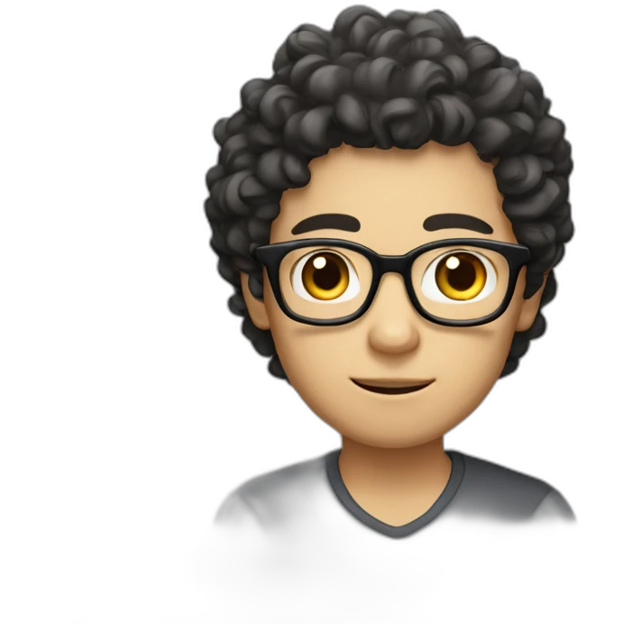 Big eyes, fair complexion, wearing glasses, long hair, only a little curly, Asian man emoji
