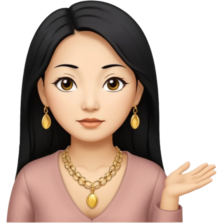 50 yr old asian woman, straight thick long black hair, big black, side part emoji