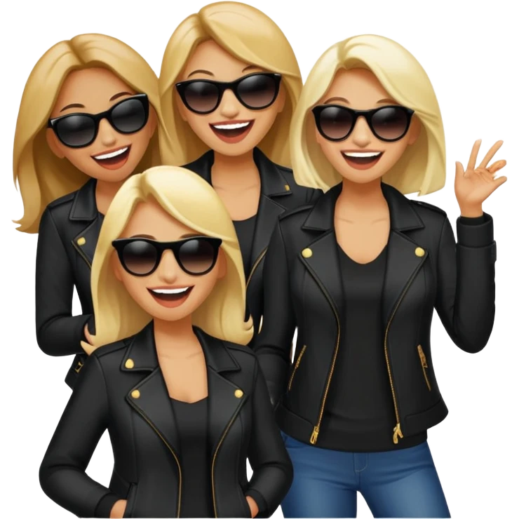 Mafia style laughter women. Sunglasses, black jackets,  emoji