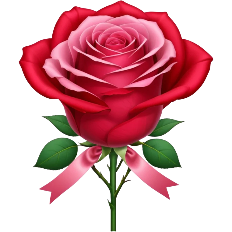 One red flower and one pink flower in transparent bouquet with red band  emoji