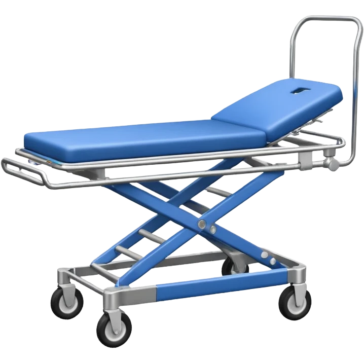 An open-back stretcher trolley being loaded into the ambulance bay. emoji