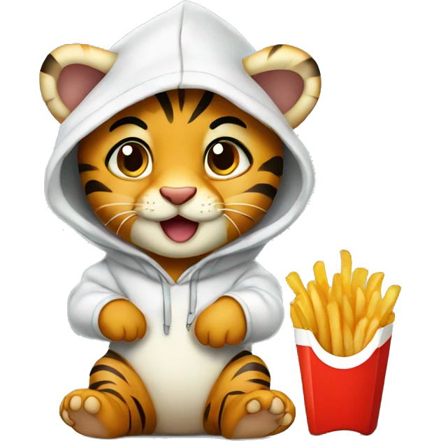 baby tiger with hoodie eating French fries emoji