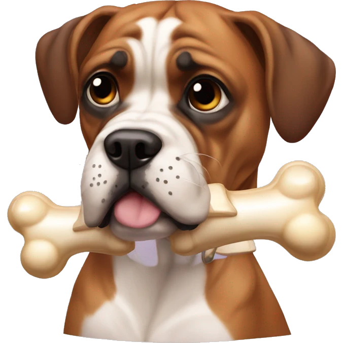 boxer dog with a bone name plaque that says MIKO emoji