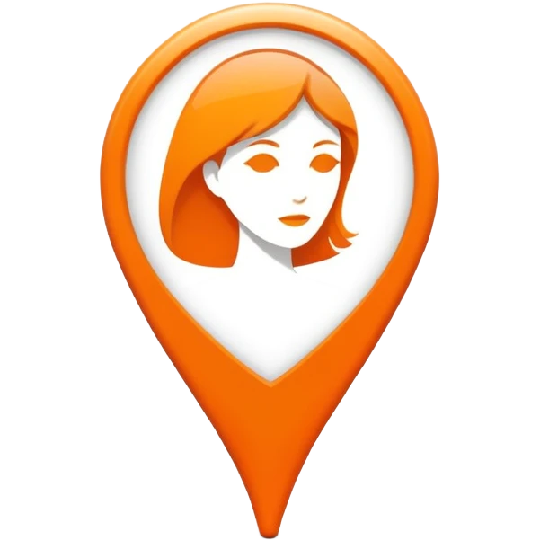 Orange location pin with white woman silhouette inside emoji