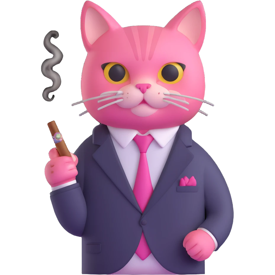 cute pink cat mafia boss with suit and cigar emoji