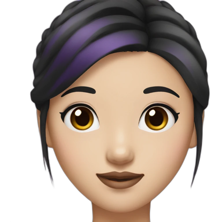 Asian girl with black bun hair, purple top and eyeliner makeup emoji