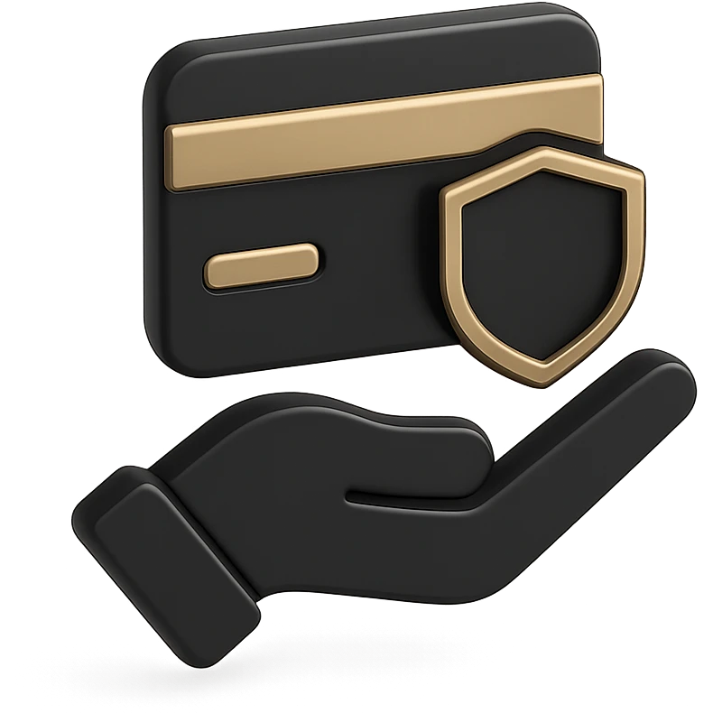 a transaction support icon, such as a hand holding a credit card or a secure payment symbol in 3D black style emoji