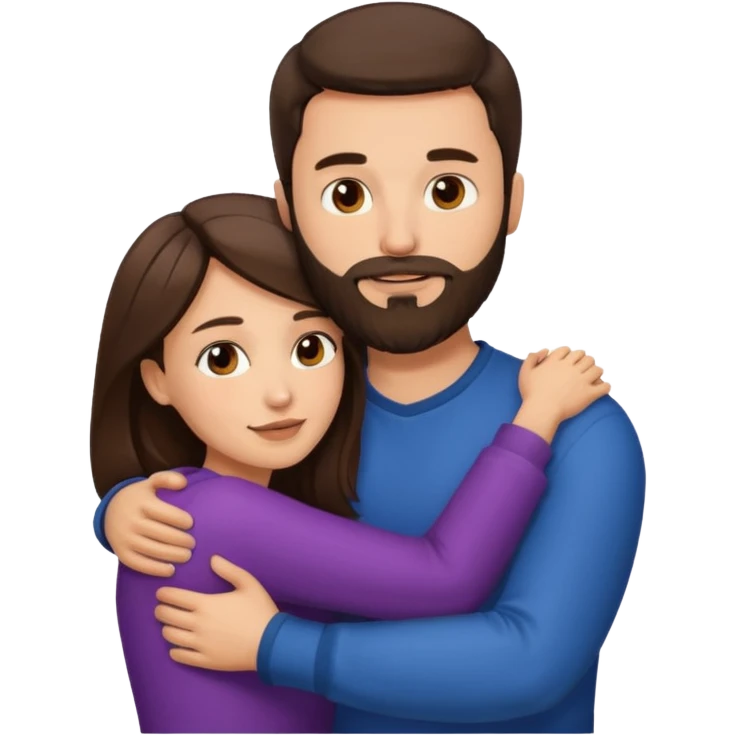 Brunette Man with beard and brunette woman hugging  emoji
