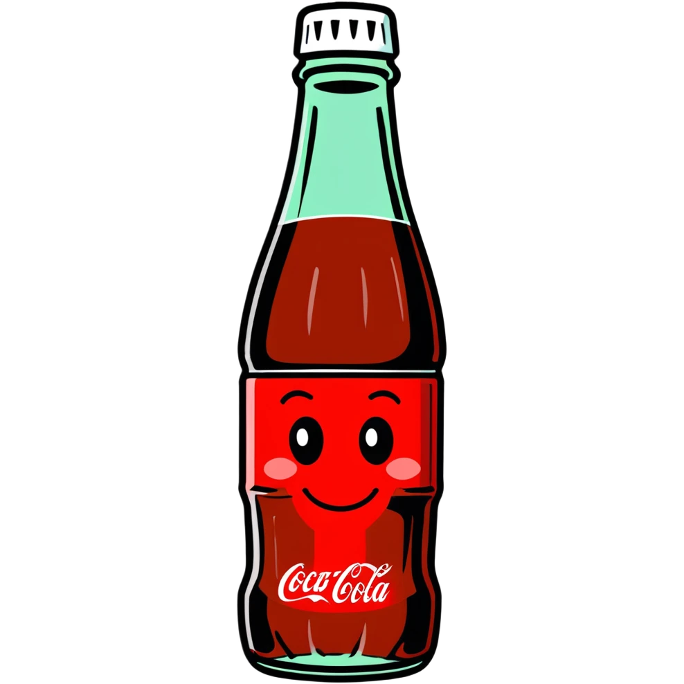 cute Coca Cola bottle character with a smiling face emoji