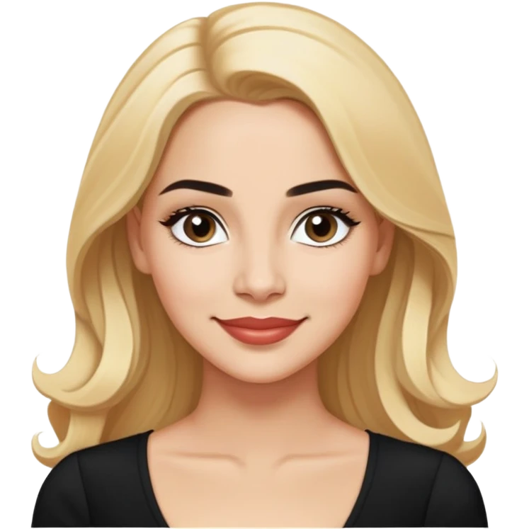 Professional portrait of Linette Torres, Puerto Rican actress with light skin, charismatic expression, bright eyes, beautifully shaped eyebrows, charming smile, long blonde hair, wearing an elegant black top emoji