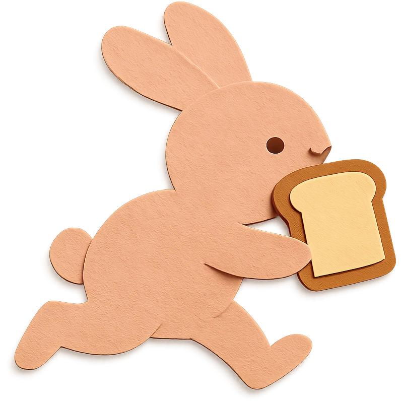 peach bunny running with toast in mouth, paper-craft style emoji