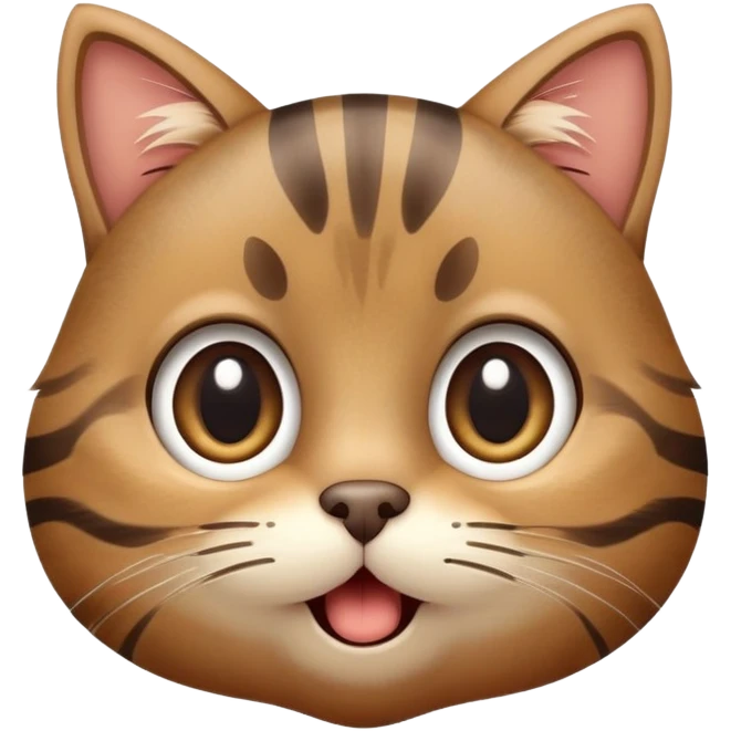 This is a cute young tabby cat with big round eyes, stripy brown fur, and a funny surprised face, emoji