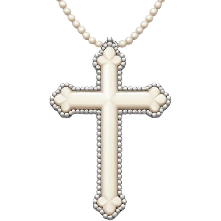 Elegant emoji icon of a white cross made of white beads, glossy surface, and white bead chain subtle shadows, pure white palette emoji