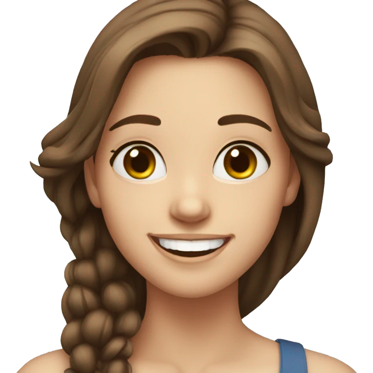 19 year old girl, long  brown hair styled not tied up, white skin, blue eyes, laughing emoji