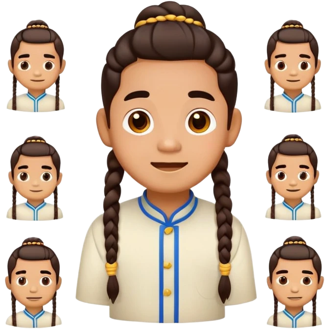 "Create a collection of 40 cute and expressive emoji-style illustrations of a traditional Thai boy with twin braids (called 'แกละ'), in a colorful and cheerful cartoon style.  emoji