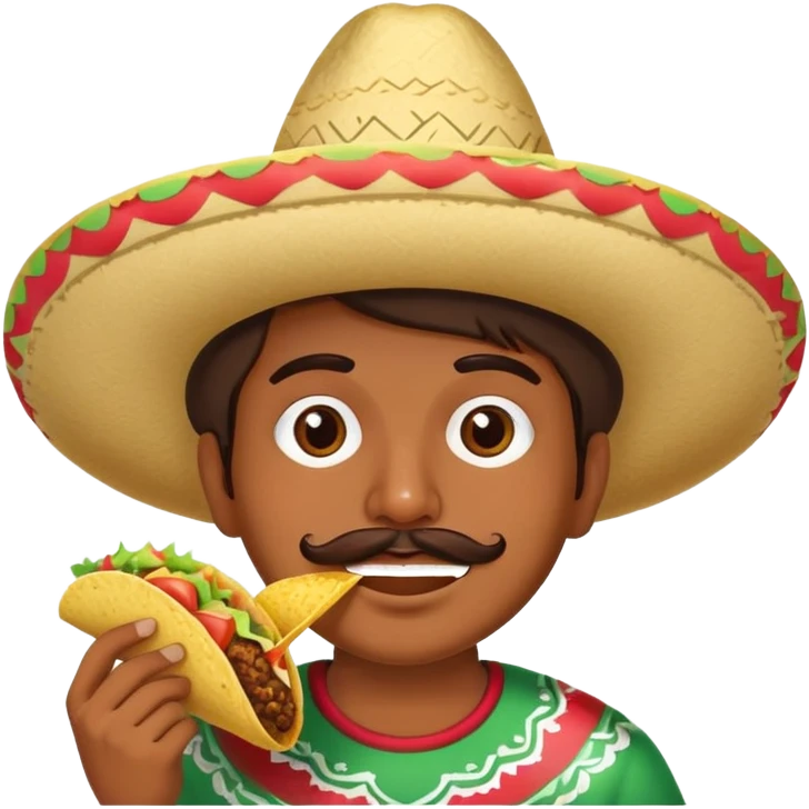 Make a Mexican with a Mexican hat wearing eating a taco emoji