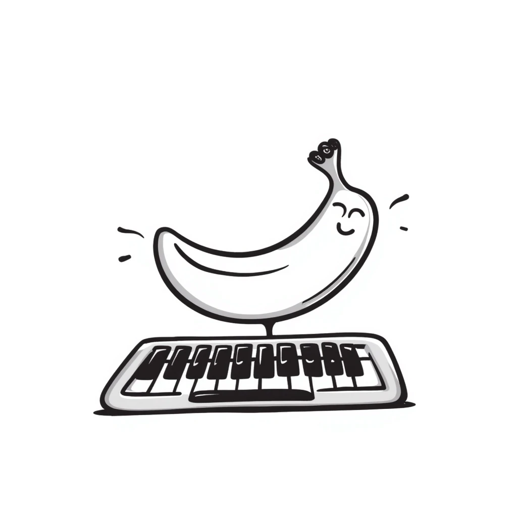 banana with T90 keyboard, hand drawn doodle style emoji