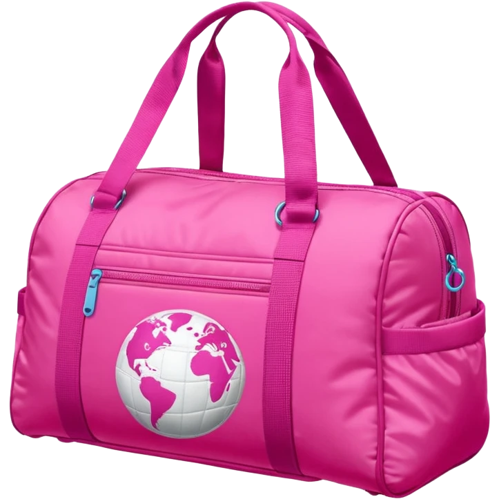 Puffy rand pink sport bag with sign “Around the world” emoji