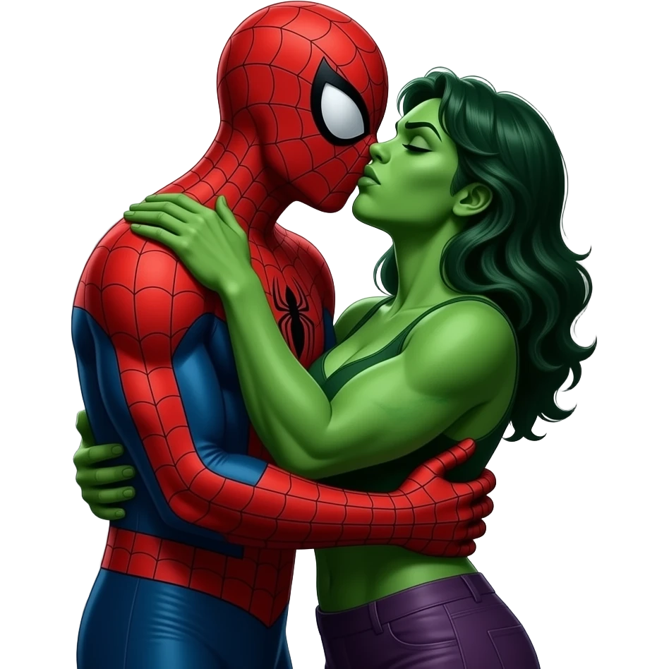 Spider man and hulk woman   kiss kiss creepy emoji