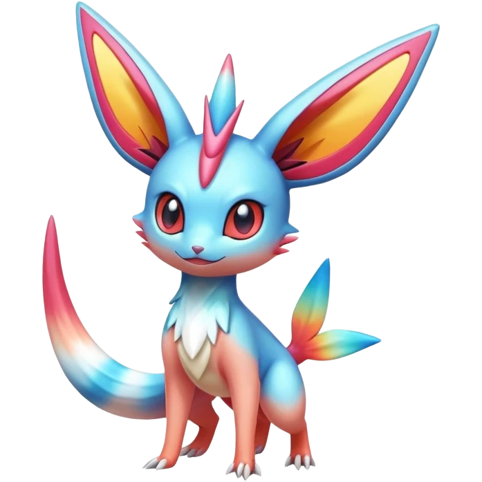 Colorful Shiny Exotic Victini-Salandit-Aurorus-Sylveon-Fakémon-hybrid-creature (full body)  emoji