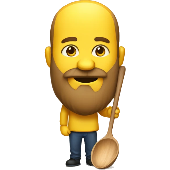 head, yellow skin, growing beard. with a wooden ladle in hand emoji