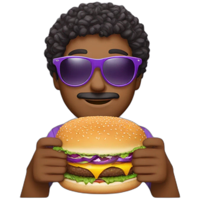 curly-hair-purple-cool-guy-round-star-sunglasses-holding-burger emoji