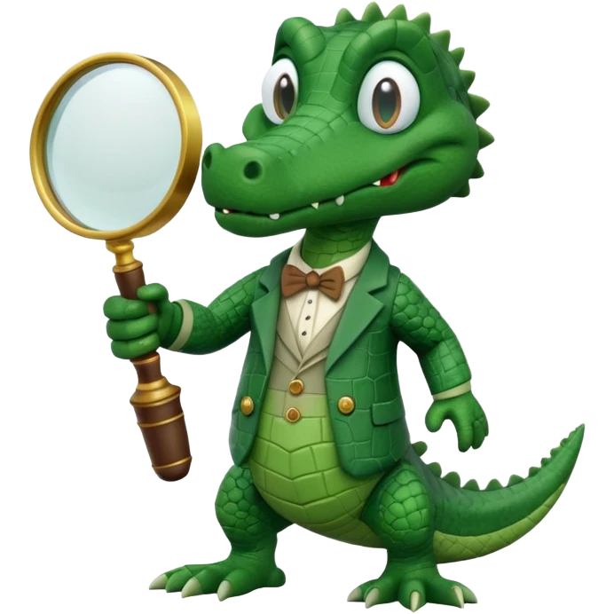 Add a solid white circle background behind the claymation style alligator professor with a magnifying glass, keeping the original style and lighting. emoji