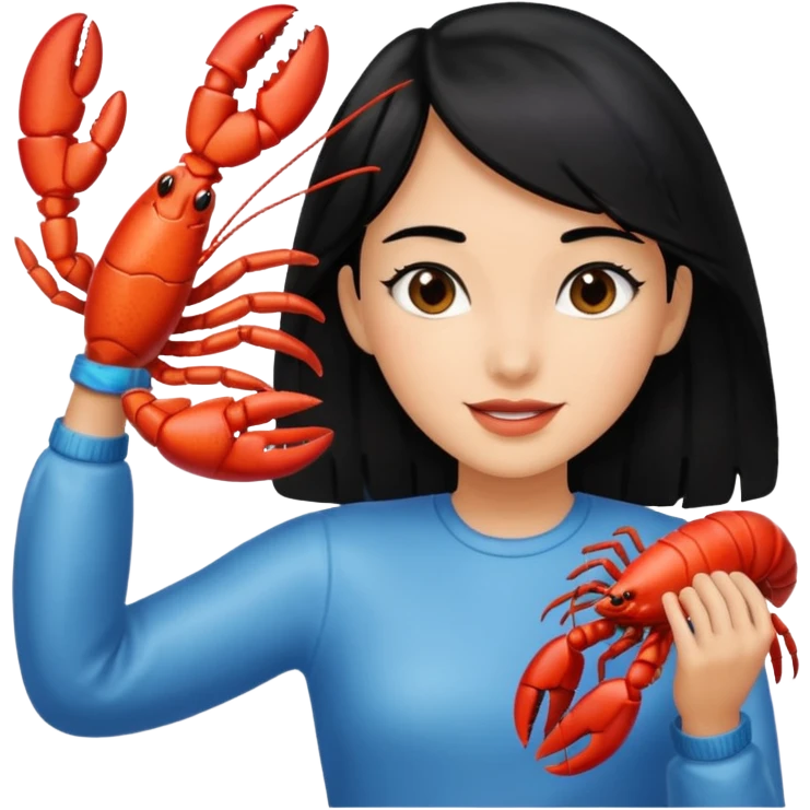 a lobster high five a girl with black hair emoji