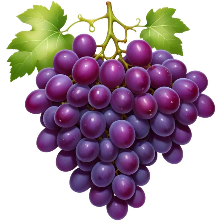 Cinematic glossy purple grapes, plump and dewy, gathered in a beautiful cluster, deep rich hues, ultra-detailed, fresh and juicy, soft glowing light. emoji