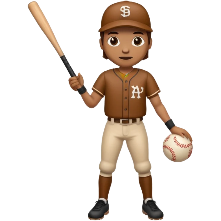 A 🪵 with a face has arms and legs holding a baseball bat  emoji