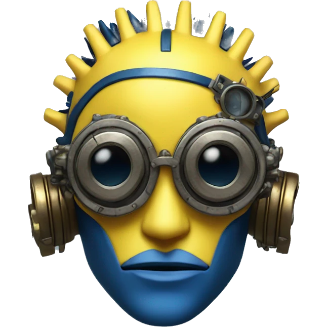 Yellow cyborg head with dark blue steampunk goggles and dark blue Mohawk  emoji