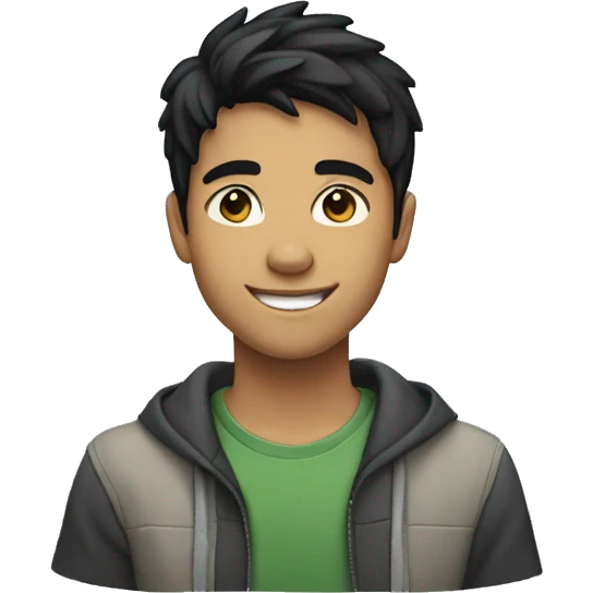 teenager with short black hair, no beard, no mustache , smiling emoji