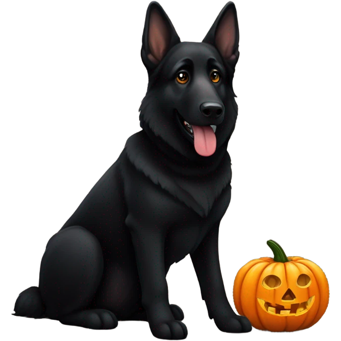 All black German shepherd with Halloween pumpkin  emoji