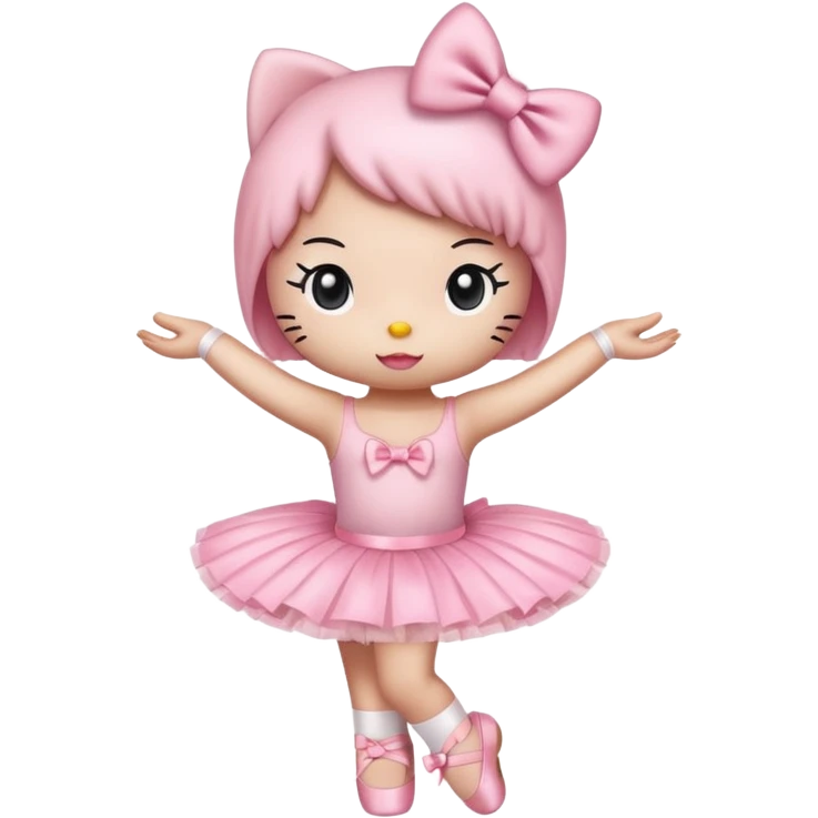 Hello Kitty performing a ballet pose, wearing a bow and tutu emoji