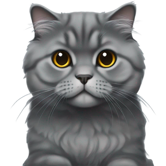 all dark grey Scottish Fold Cat long hair emoji