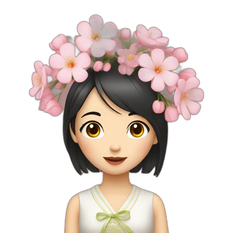 cute Chinese girl with bouquet emoji