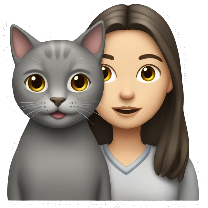 Gray cat with a brunette girl emoji